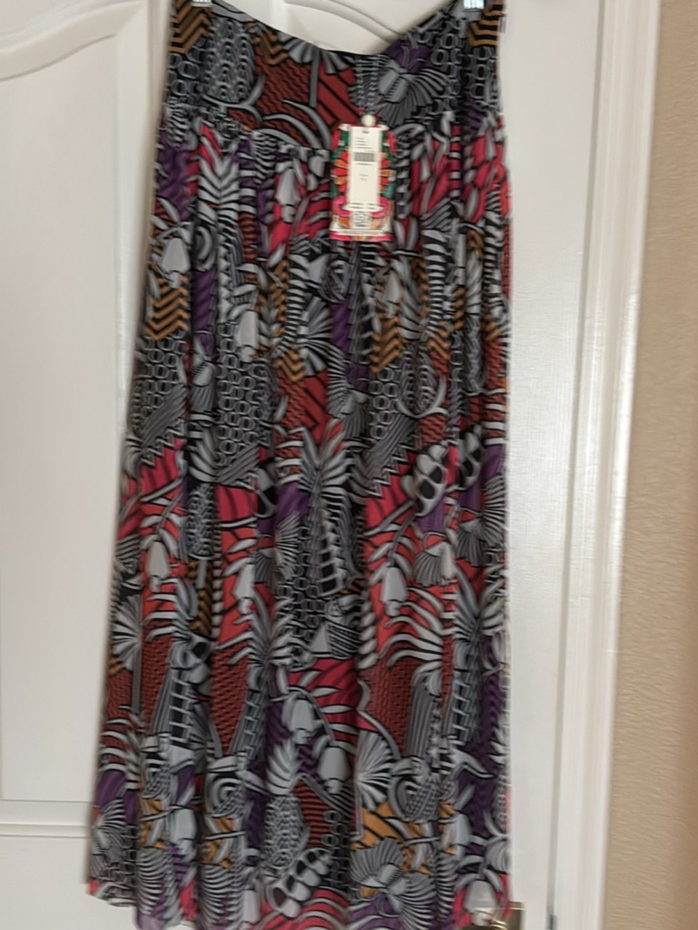 FARM Rio Tropical Print Maxi Skirt in Black, Red, Purple and Tan